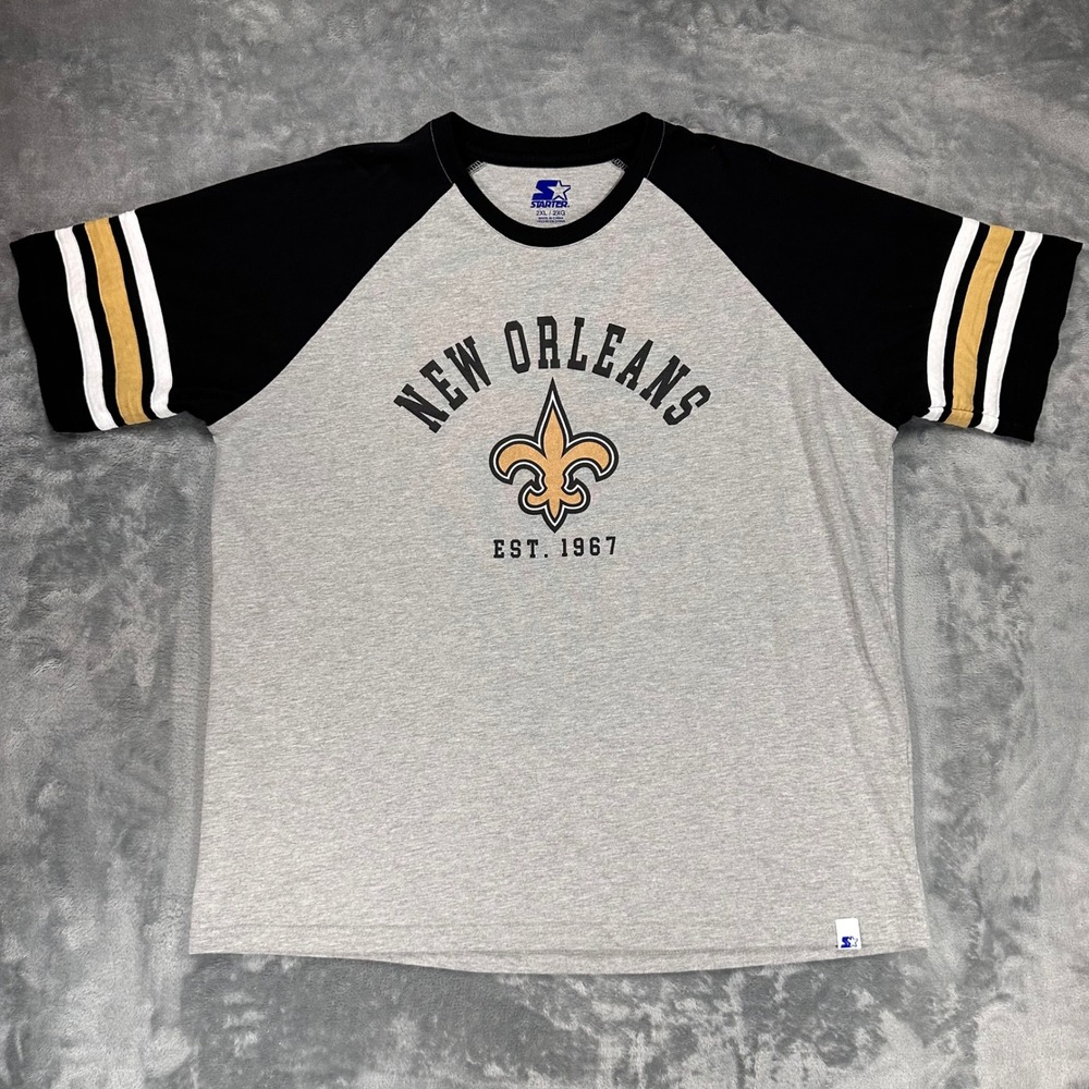 Starter New Orleans Saints T Shirt Mens 2XL Gray Raglan Short Sleeve NFL